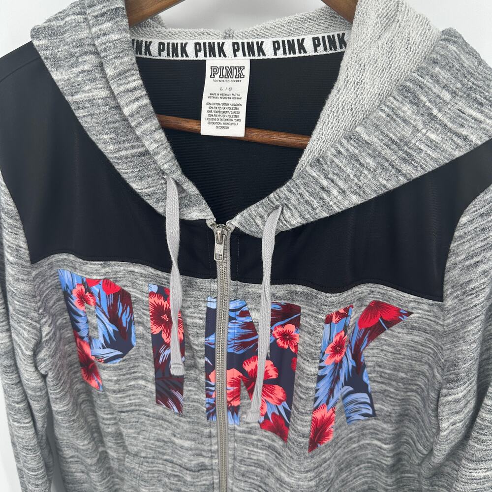 PINK by Victorias Secret Womens Hooded Jacket Size LARGE Tropical Floral Preppy - Picture 3 of 9